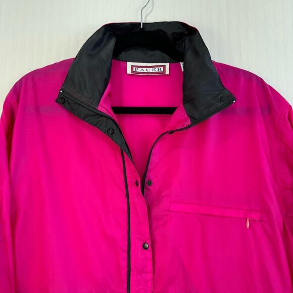 Pacer Vintage Nylon Neon Pink Windbreaker Pullover Jacket Women’s Medium Anorak - Picture 3 of 7